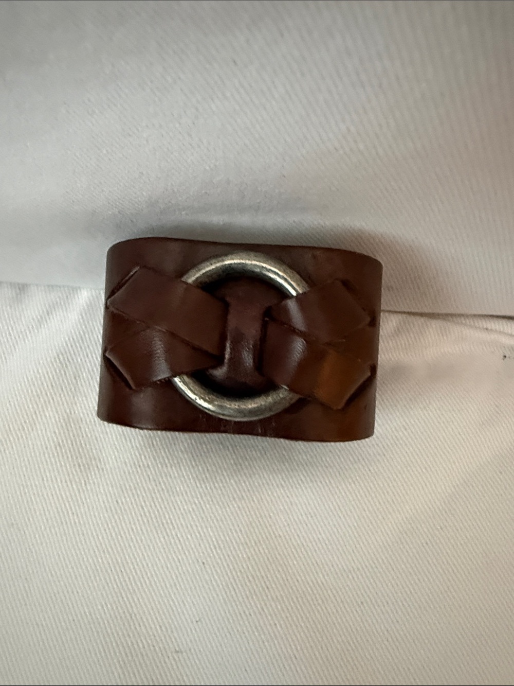 Frye Brown Leather Braided Cuff with Silver Ring